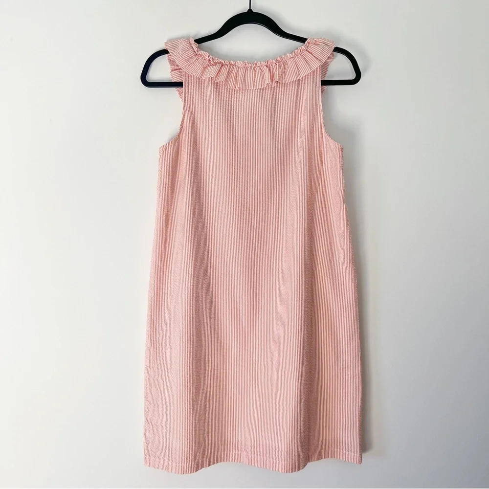 just madras | orange pinstripe dress with ruffle neckline medium - Picture 2 of 3